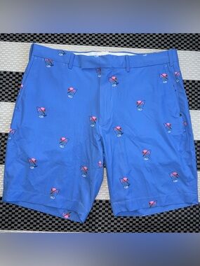 RLX Ralph Lauren Golf Shorts Blue Flamingo Print Tailored Fit Size 36